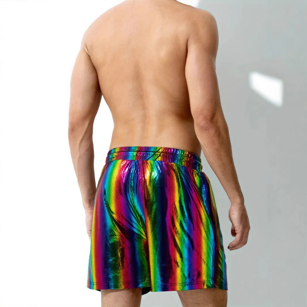 

Bright Leather Shorts for Men Colorful Gold Colors Casual Wear Streeywear Men Clothes Fashionable Beach Shorts for Men