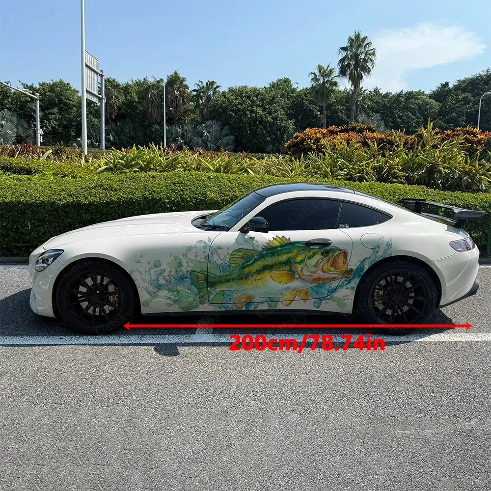 2pcs Sea Bass In The Water Stickers, Self-Adhesive PVC Waterproof & Scratch-Resistant Stickers, Car Accessory Gift