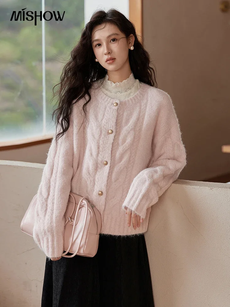 MISHOW Sweet Sweater Cardigan Women 2024 Autumn Winter French Gentle Slim Single Breasted O-Neck Wool Knitted Jacket MXD55Z1030