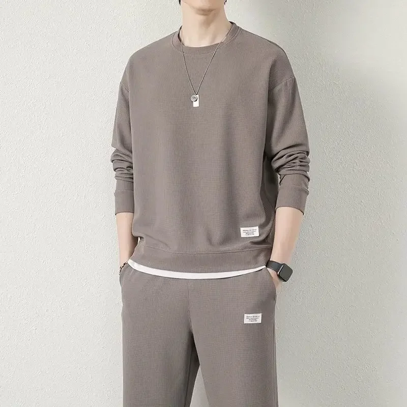 Spring and Autumn Long Sleeve Pants Suit Large Size Gentleman Tide Round Neck Loose Leisure Underwear Loungewear sweatpants