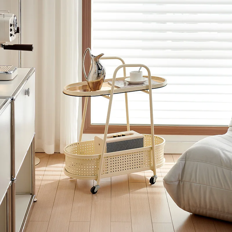 Cream wind living room with wheels, sofa edge, removable trolley rack