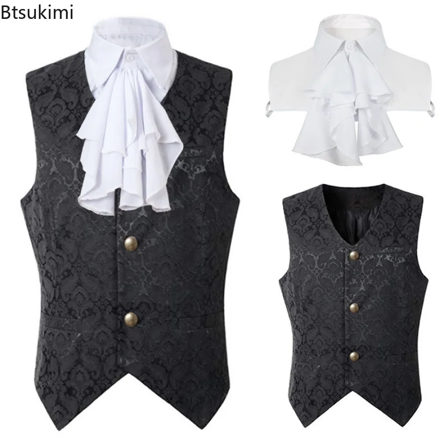 2025 Vintage Men Vest Renaissance Steampunk Sleeveless Jackets Gothic Jacquard Single Breasted Waistcoats Cosplay Costumes Male