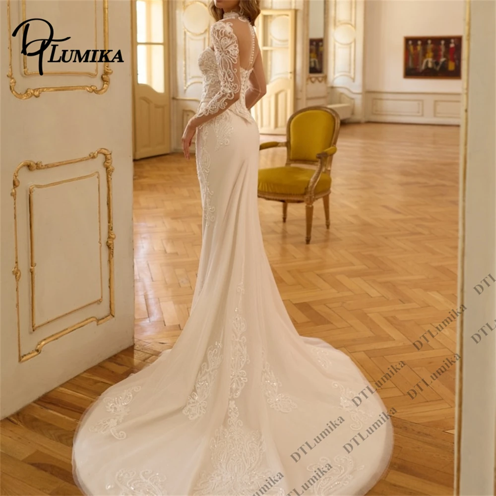 

DTLumika Romantic Mermaid Lace Wedding Dress for Women Sheer Full Sleeves Long Bride Dresses 2026 Women's Customized Bridal Gown