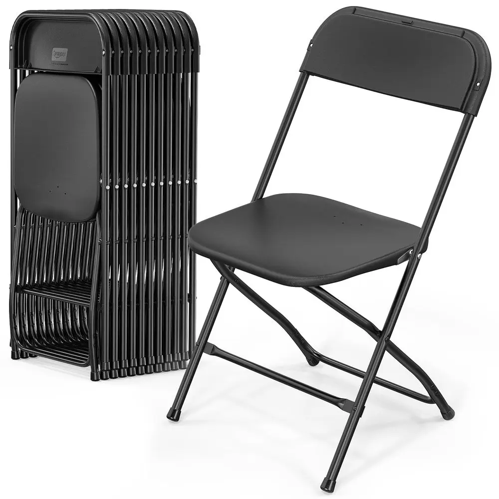 12 Pack Black Plastic Folding Chair, Indoor Outdoor Portable Stackable Commercial Seat with Steel Frame 350lb. Capacity for Eve