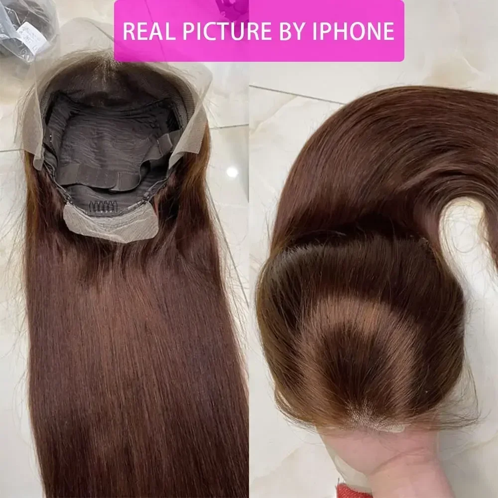 100% Human Hair Wig Brown Black Lace Front Wig For Women Pre-Plucked Transparent Lace Natural Hairline Silky Straight Hair BOBBI image 4