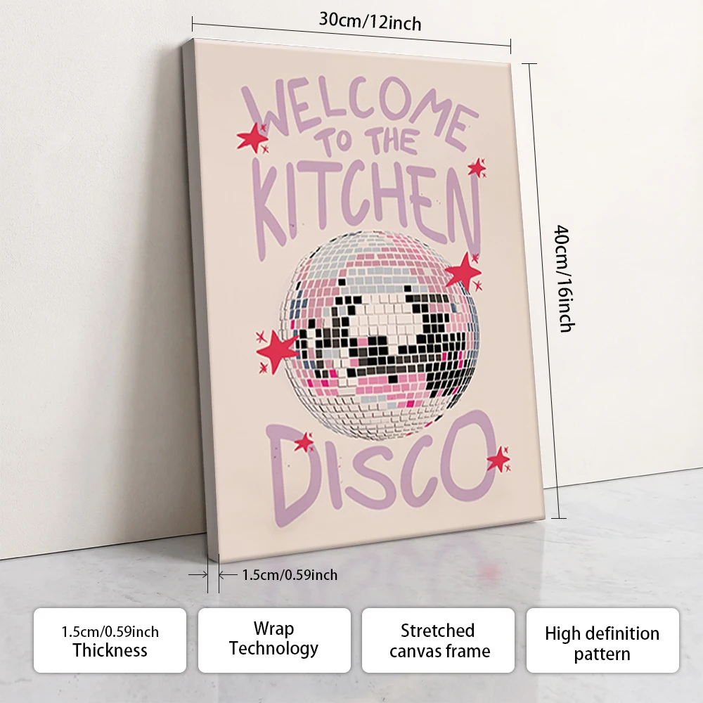 

1pc High quality printed canvas painting, framed, Retro disco-themed decorative painting, suitable for Bedroom, room