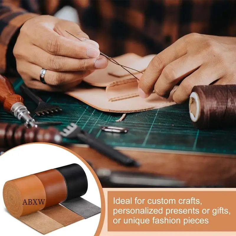 

AW-3 Rolls Leather Strap Leather Belt Strips Flat Leather Straps Single Sided Faux Leather Strips 78.7 Inches Long For DIY