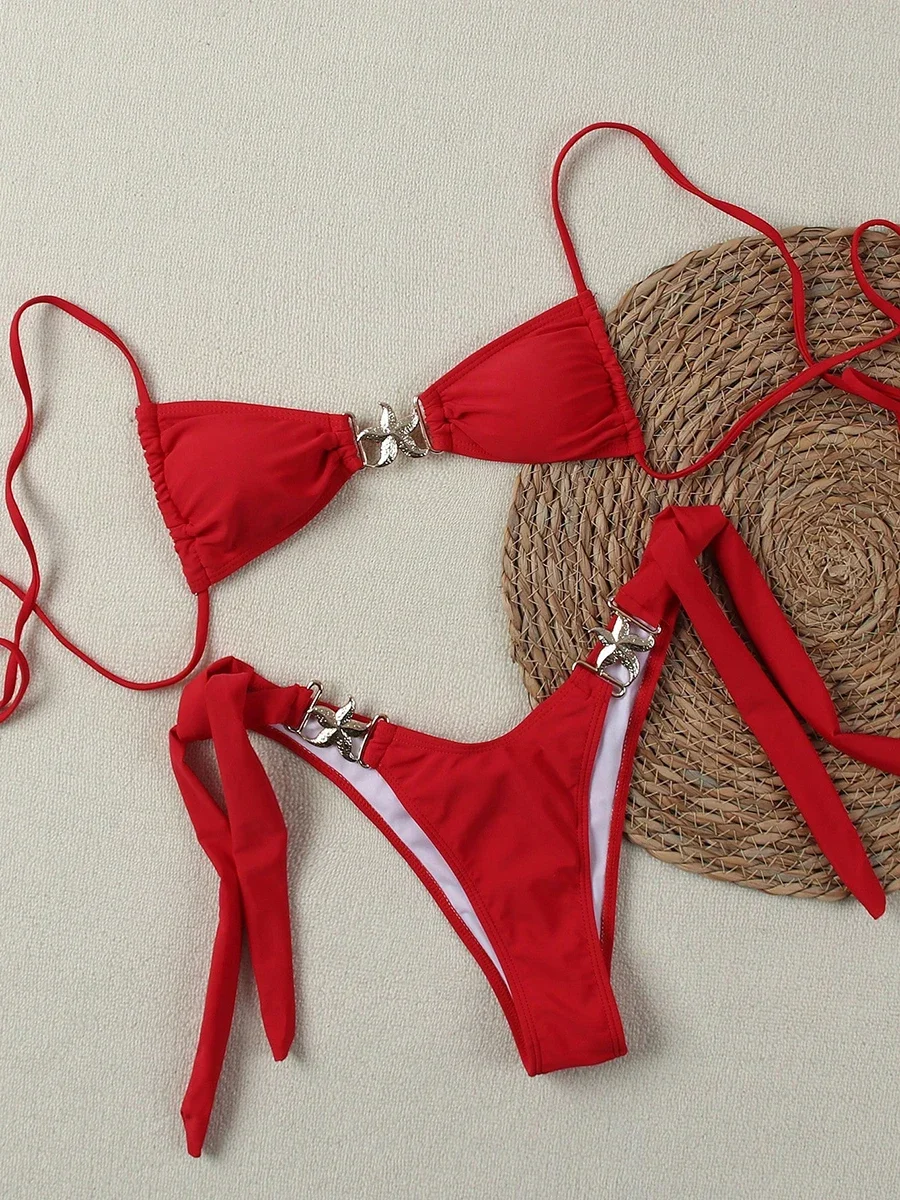 

2025 Металлическая звезда с высоким вырезом, бикини, женский купальник, женские стринги, купальник из двух частей, комплект бикини, купальный костюм, купальный костюм