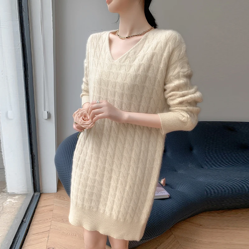 

New Fashion Winter Loose Long Sweaters 2023 Women Thicker Pullovers 100% Goat Cashmere Knitting Clothing