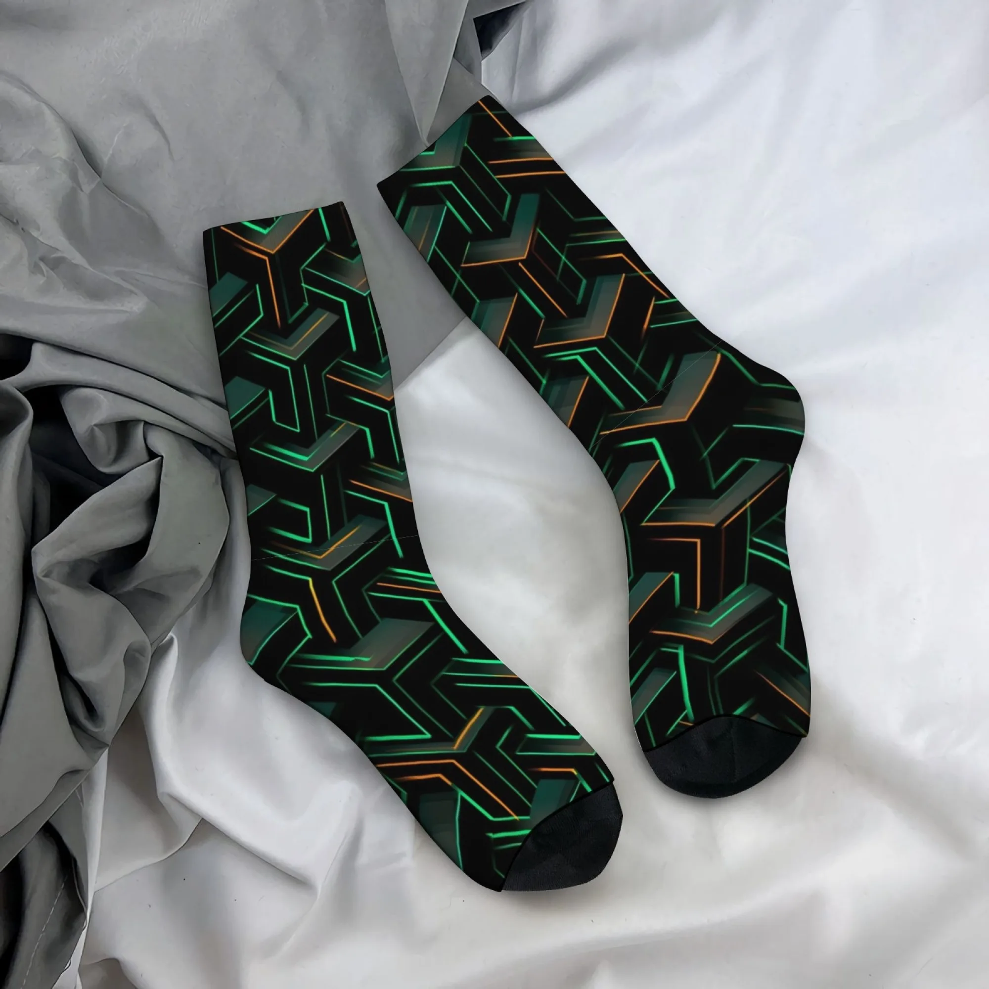 Geometric Zigzag Socks Soft Anti-rub Non-slip Elastic Men's Socks Travel Leisure Cycling Fun Party Trend Edgy Compression Socks