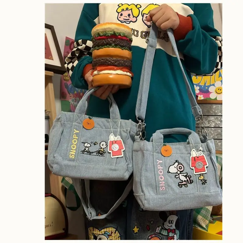 New Denim Embroidered Cute Snoopy Crossbody Bag Female Student Korean Shoulder Bag Japanese Large Capacity Handbag