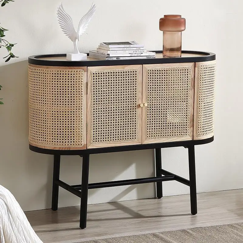 

Nordic Solid Wood Simplicity Modern Rattan Storage Cabinet Small Apartment Entrance Cabinet Tea Cabinet Sideboard Cabinet