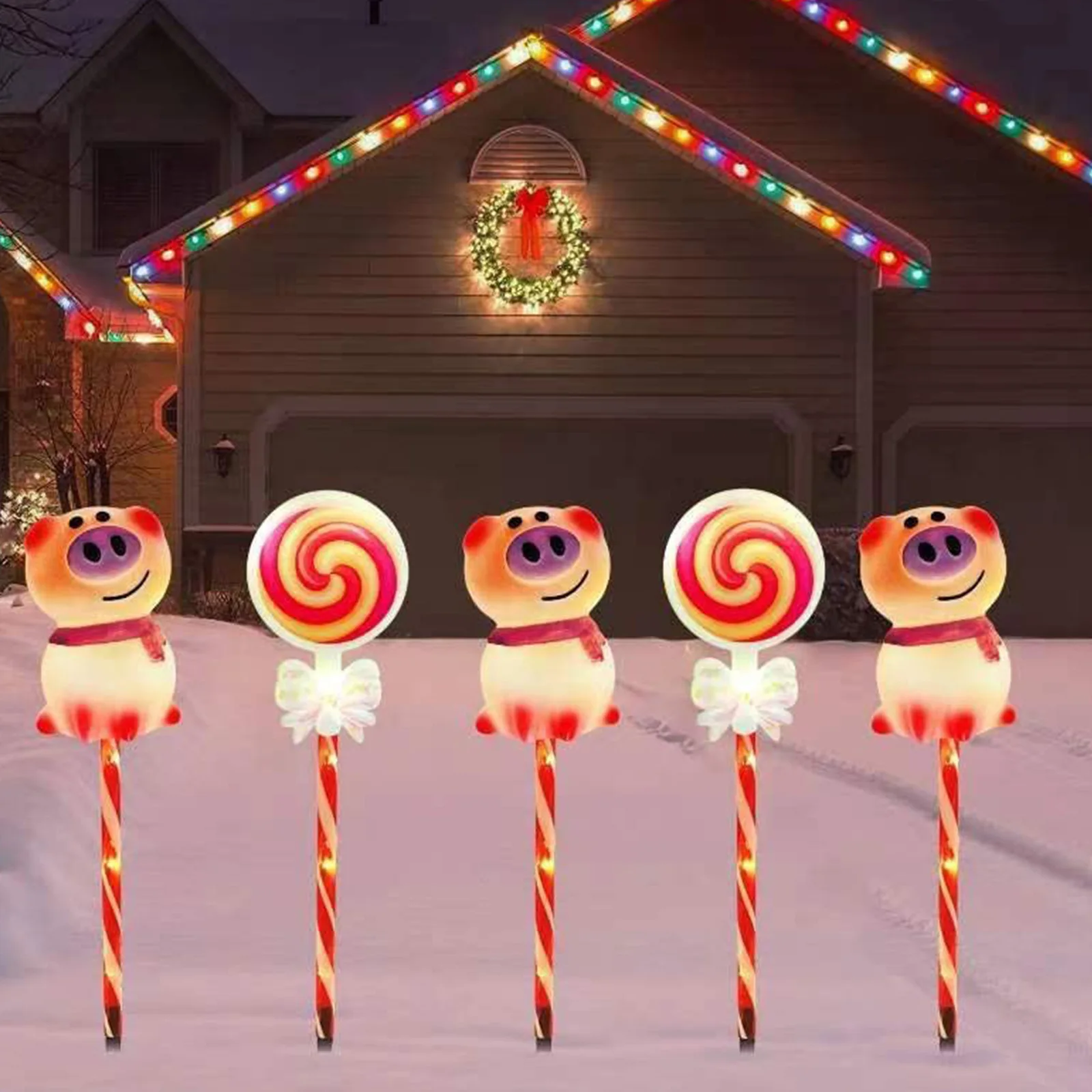 

5pcs/set Solar Christmas Candy Cane Path Lollipop Lights Outdoor Pathway Landscape Lights Waterproof Xmas Decorations