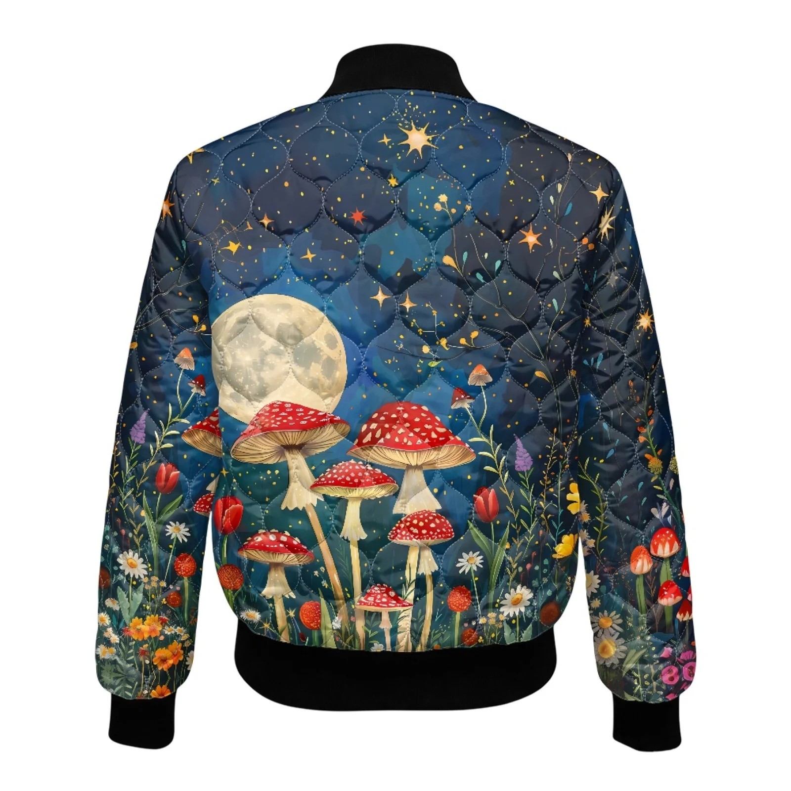 PENSTROLL Mushroom Womens Long Sleeve Quilted Padded Zip Bomber Outerwear Water-Resistant plus Size Fall Jackets for Commuting