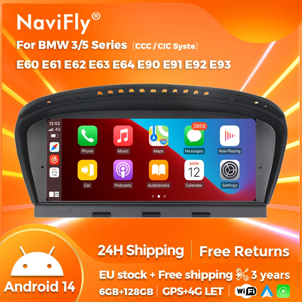 8 Core Wireless CarPlay Android 14 Auto Multimedia per BMW serie 3 E60 E61 E63 E64 serie 5 E90 E91 E92 E93 autoradio BT 4G RDS