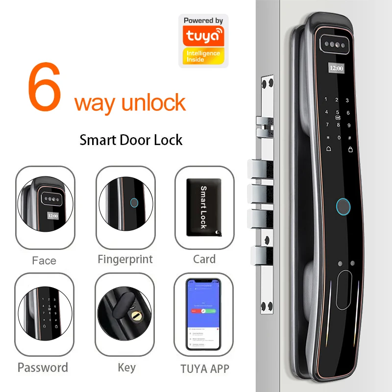 알루미늄 도어용 STLF 스마트 잠금장치 투야 스마트 와이파이 디지털 잠금장치 코드 카드 스마트폰 잠금해제 지문 얼굴 인식 기능
