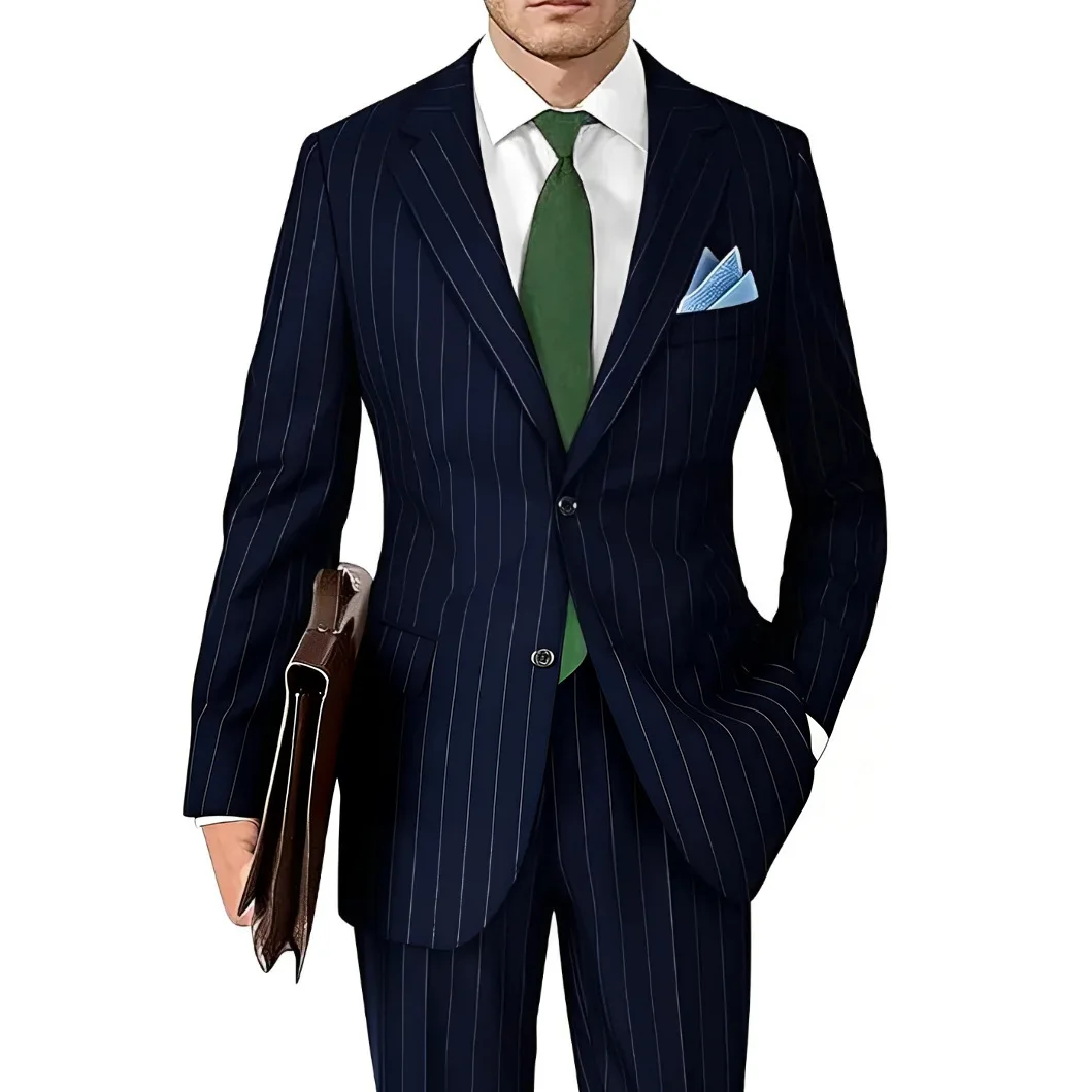 Men's Suit Set with Striped Pattern, Fashionable and Casual Daily Suit Two-piece Set, High-end and Trendy Groom's Dress  Suit - view 3