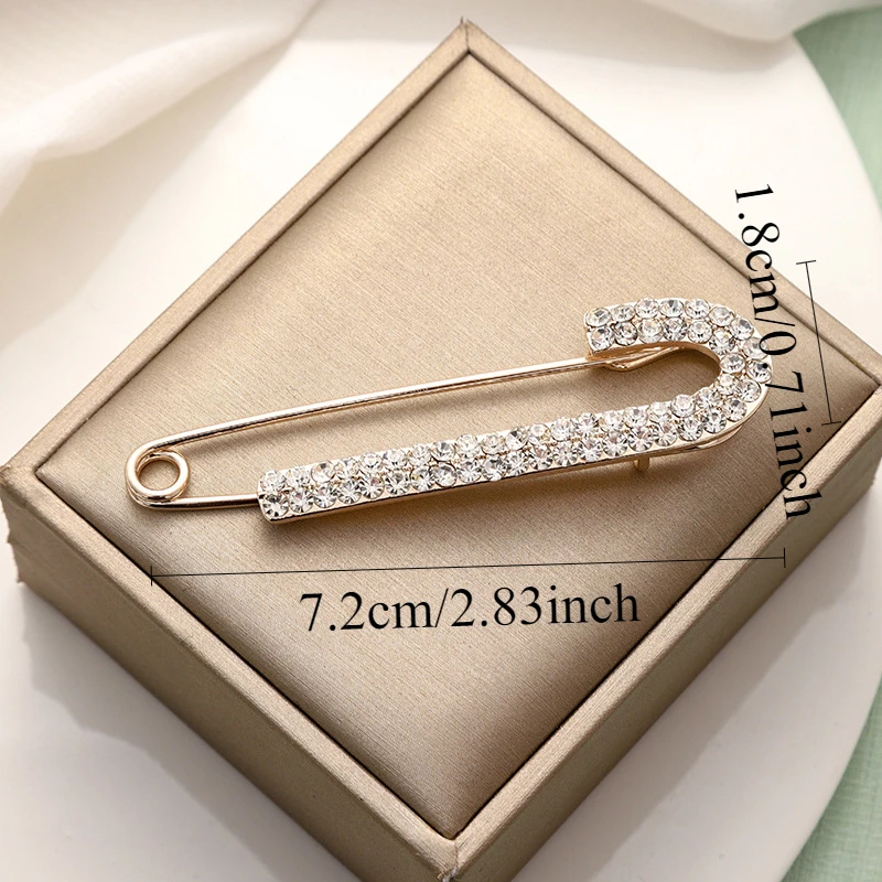 Luxury Elegent Gold Color Crystal Zircon Pins Fashion Women Rhinestones Brooches Safety Metal Pin Shawl Scarf Jeans Buckle Party