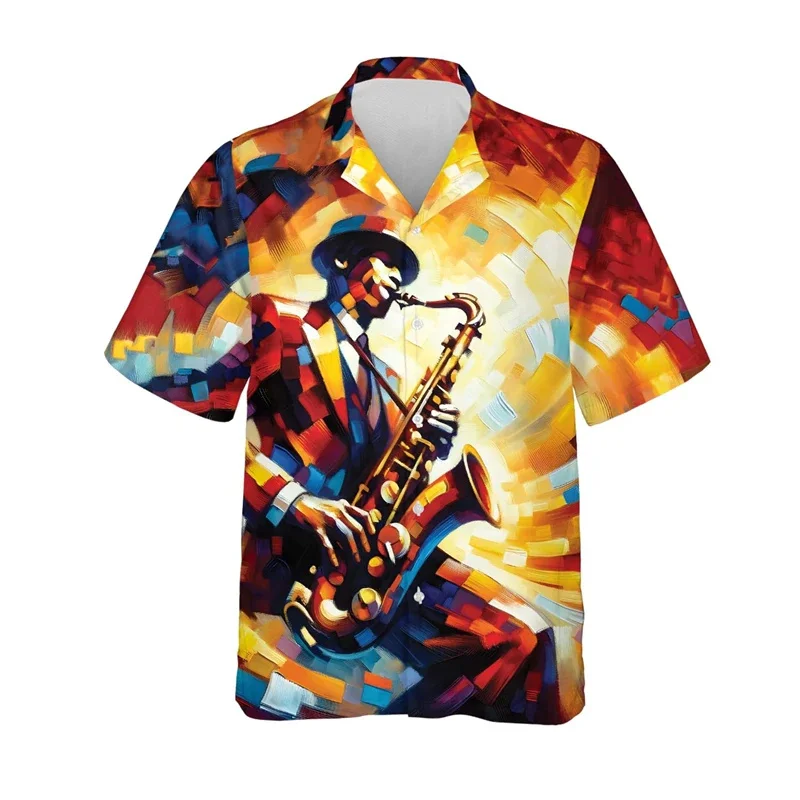 

Saxophone 3D Printed Shirt For Men Musical Instrument Pattern Hawaiian Shirts Beach Blouse Casual Short Sleeve Aloha Shirts