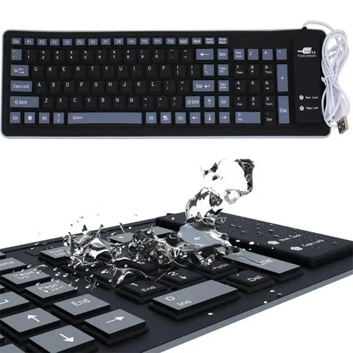 Imagen 2 del producto Teclado de silicona plegable silencioso portátil Usb teclado enrollable impermeable suave Flexible para Pc portátil