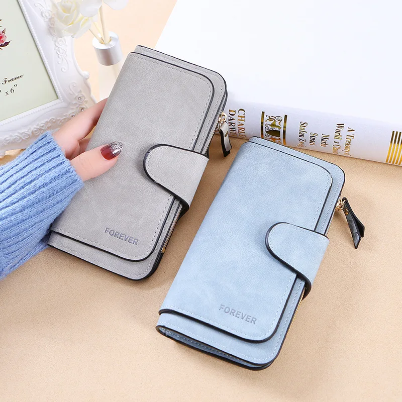 Women's Long Wallets Frosted Zipper Coin Purse Card Holder Lady Multi-function Clutch Female Three Fold Purses Carteira Feminina