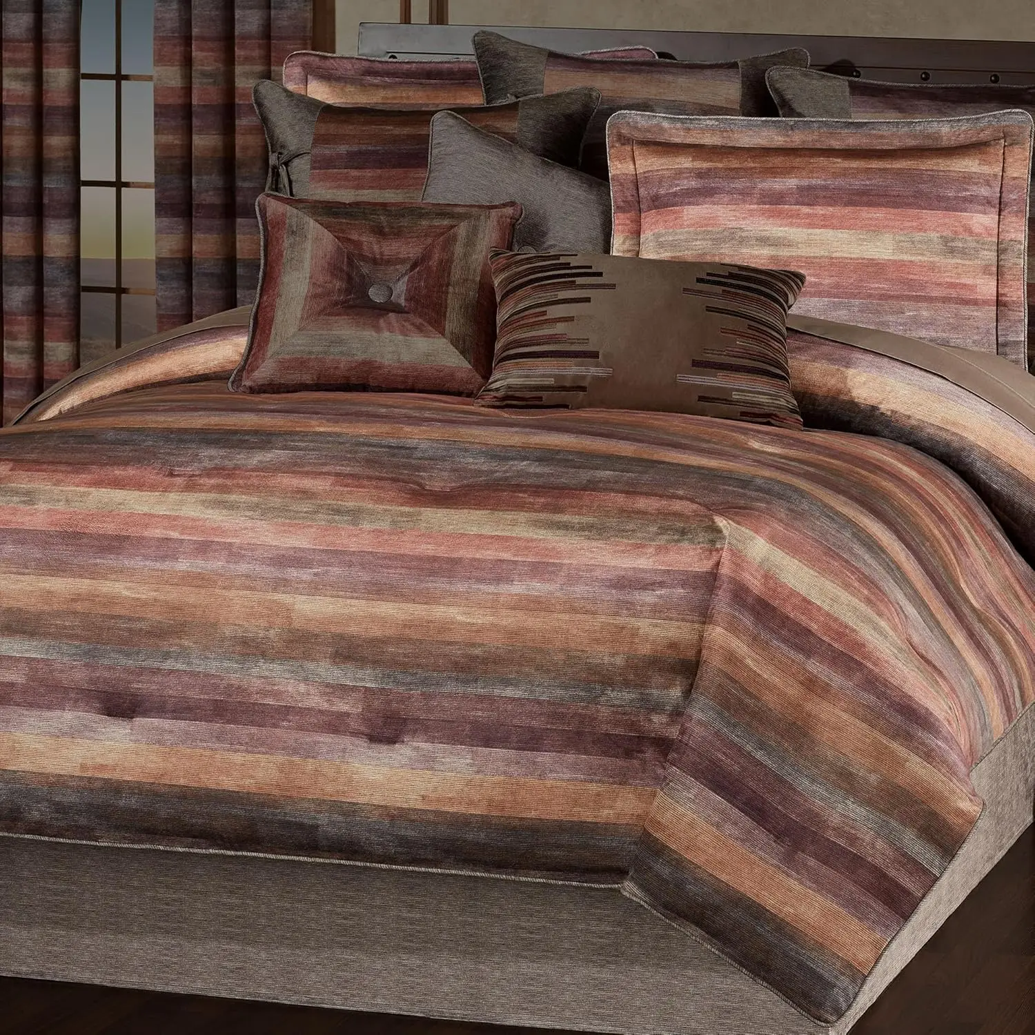 

Sedona Velvet Ombre Stripe Oversized Bedding Omforter Set, 193842128015