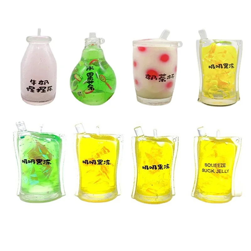 Set 4 Buah Cangkir Jelly Lucu Mini Baru Musim Panas, Cangkir Teh Susu Buah, Mainan Sensorik Peras, Bola Air Dengan Butiran Air, Hadiah Untuk Anak Perempuan