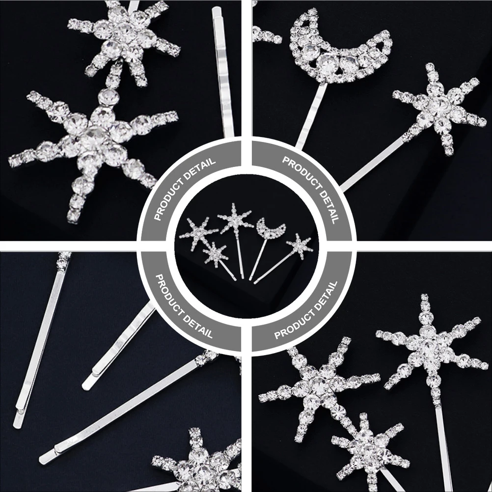 

4 pcs One-length Clip Crystal Hair Clips Barrettes Woman Exquisite Supplies Pearl Rhinestone Headdresses Delicate Novel Fashion