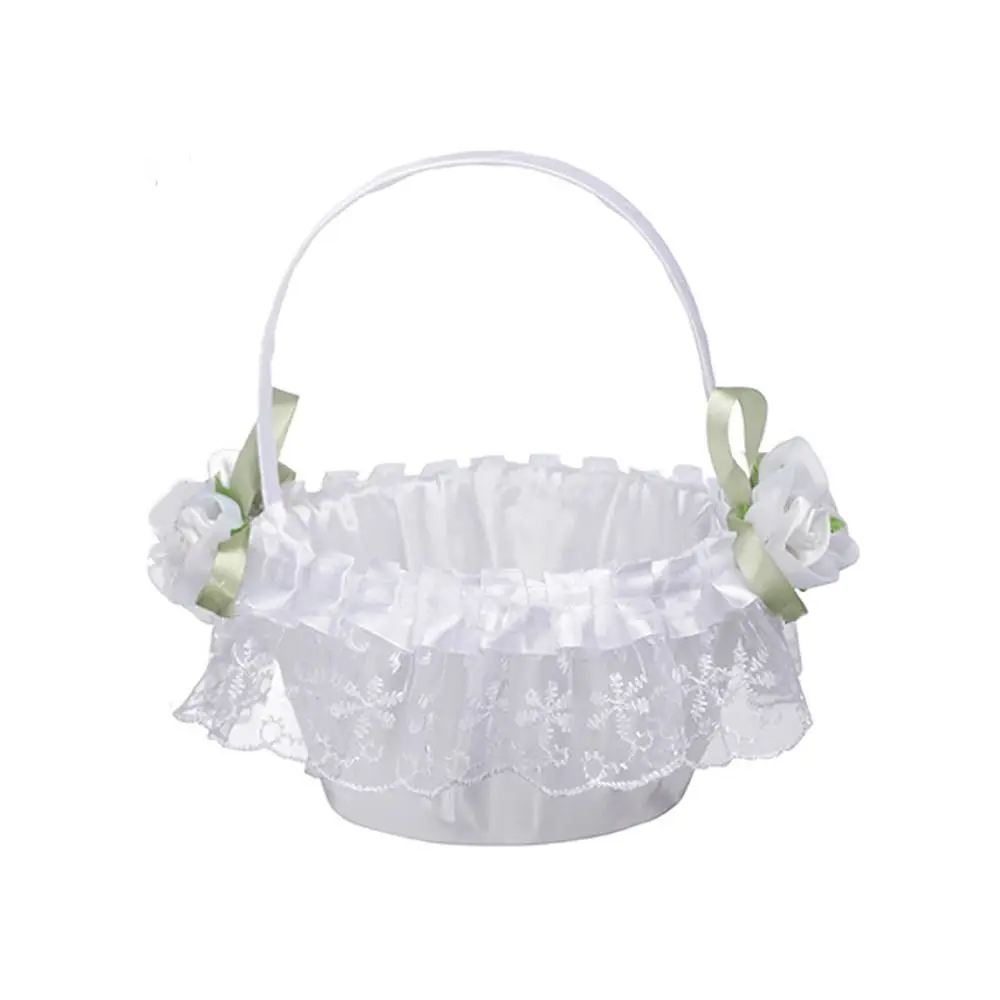 Bolso de mano de encaje de moda para boda, con lazo de cinta y flor de rosa, lazo de satén, color blanco, para decoraciones de fiesta de bodas