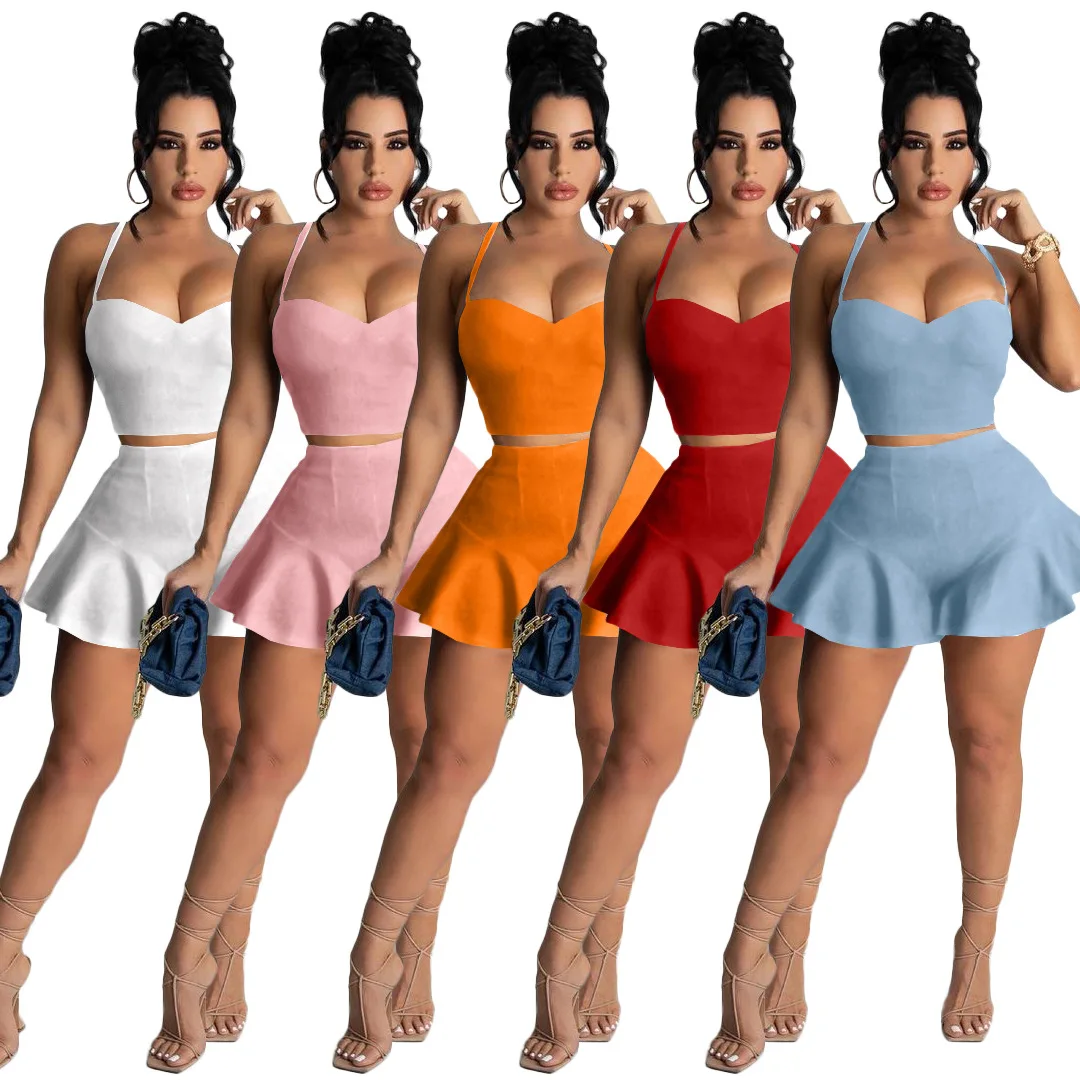 

European and American fashion women's casual sexy solid color slim flounces shorts sports suit