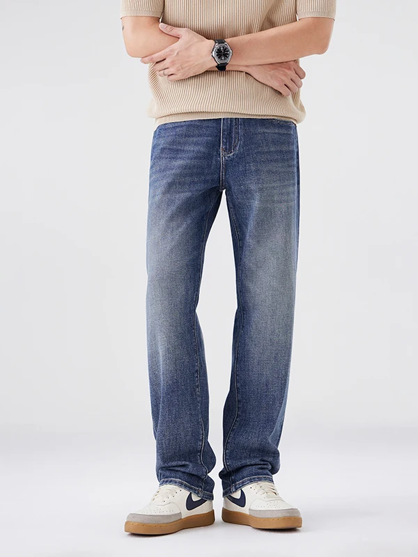 

American High Street Loose Casual Straight Leg Men's Jeans Spring Autumn Faion Retro Versatile Long Pants Cotton Stretch Denim