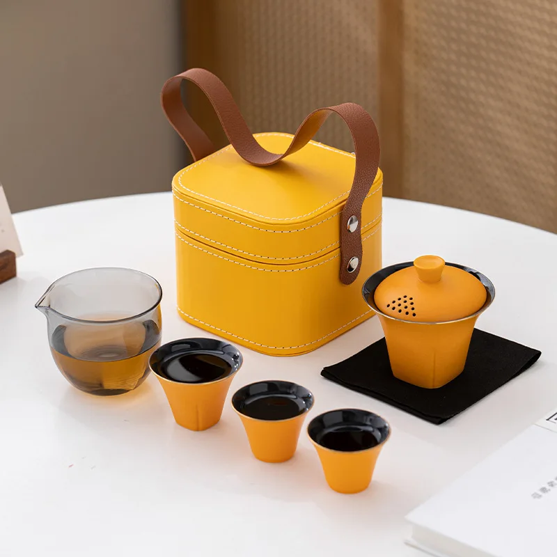 

Travel tea set one pot fills three cups outdoor kung fu tea set portable quick Cup simple hand gift set customized logo