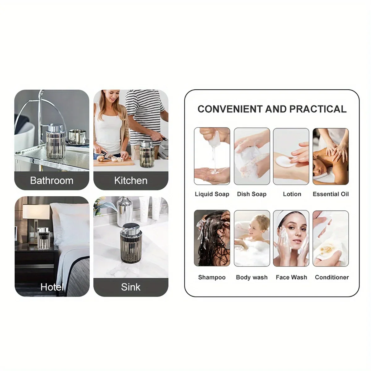 Dispenser di sapone schiumogeno premium da 1 pezzo: azione schiumogena senza sforzo, stile pressa durevole, ricaricabile e versatile per shampoo, doccia