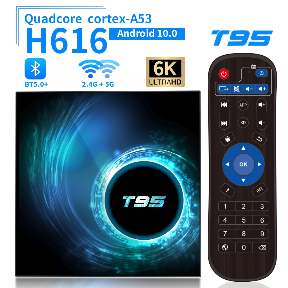 T95 Allwinner H616 Android 10 TV Box  support 6K Ultra HD Smart Set-Top Box Player Bluetooth 5.0 Premium HD Home Audio Device