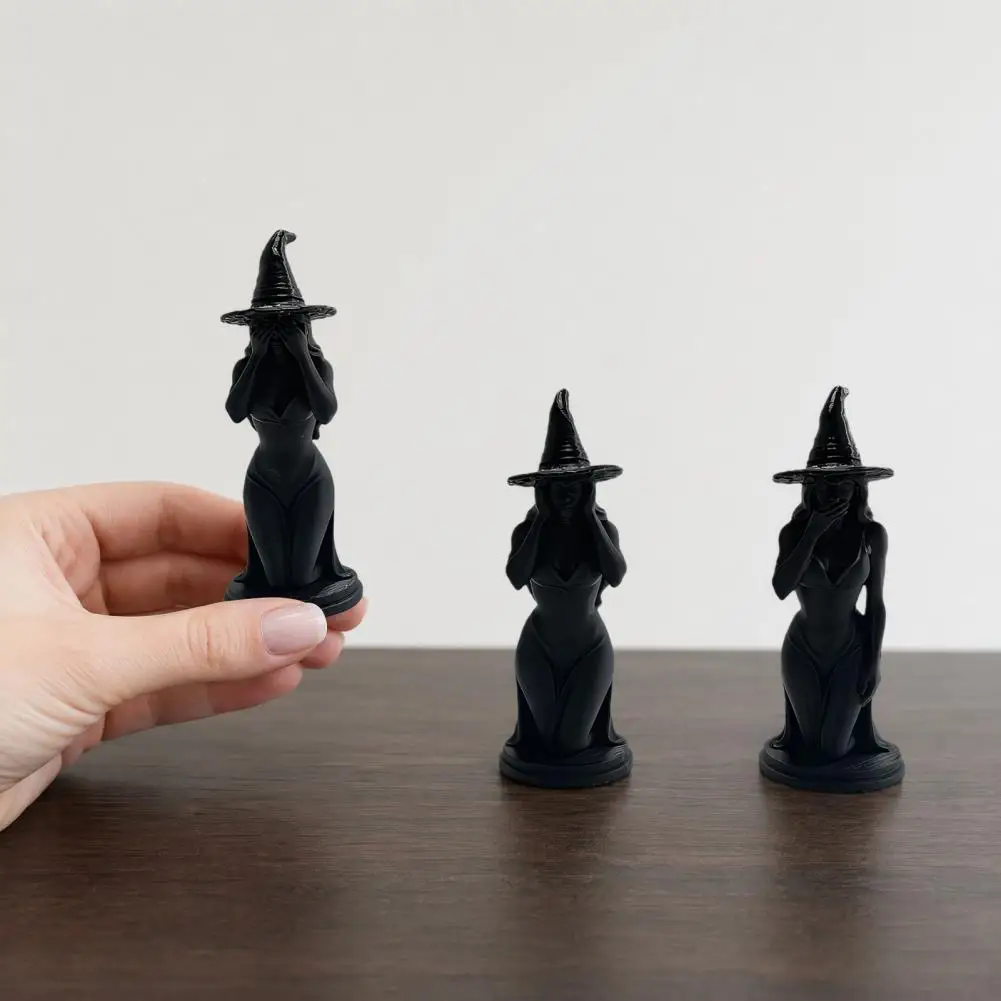 Witch Decor 3 Pcs Witch Figurine Set 3d Printed Halloween Statue Hear See Speak No Evil Tabletop Ornament for Home Decor High