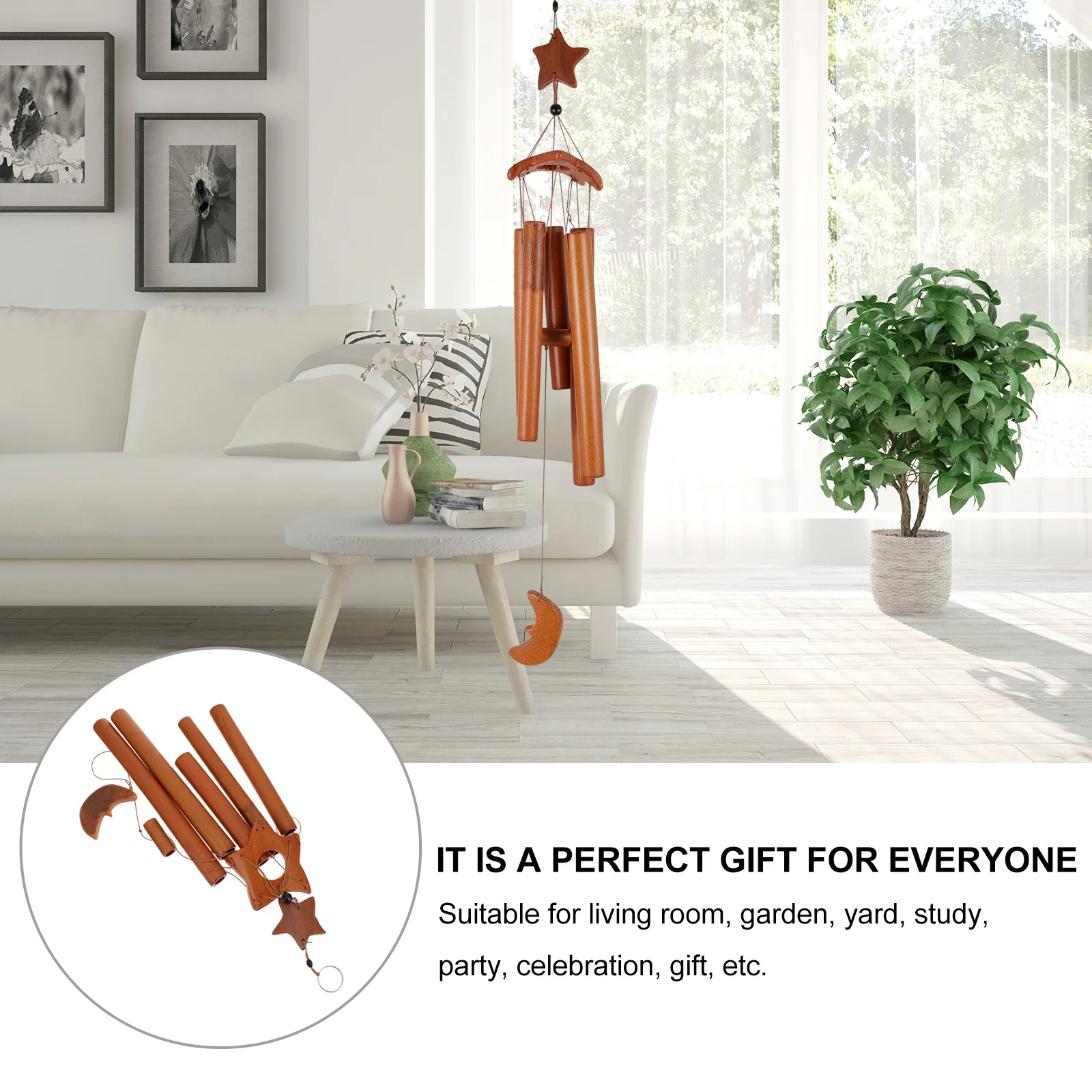 

1Pcs Bamboo Wind Bell Wooden Five-Pointed Star Wind Chime for Home Garden Hanging Decoration Hanging Decor