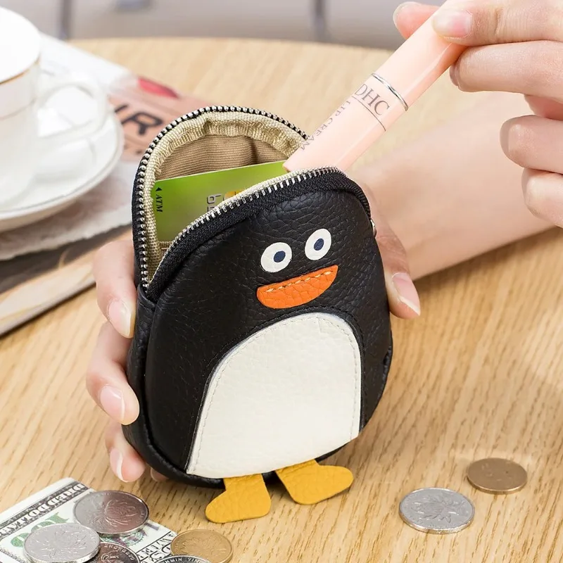 URBAN MASTER Mini Penguin Cute Creative Coin Purses Storage Bag for Women Fashion Genuine Cow Leather Clutch Purse Wallet 7021