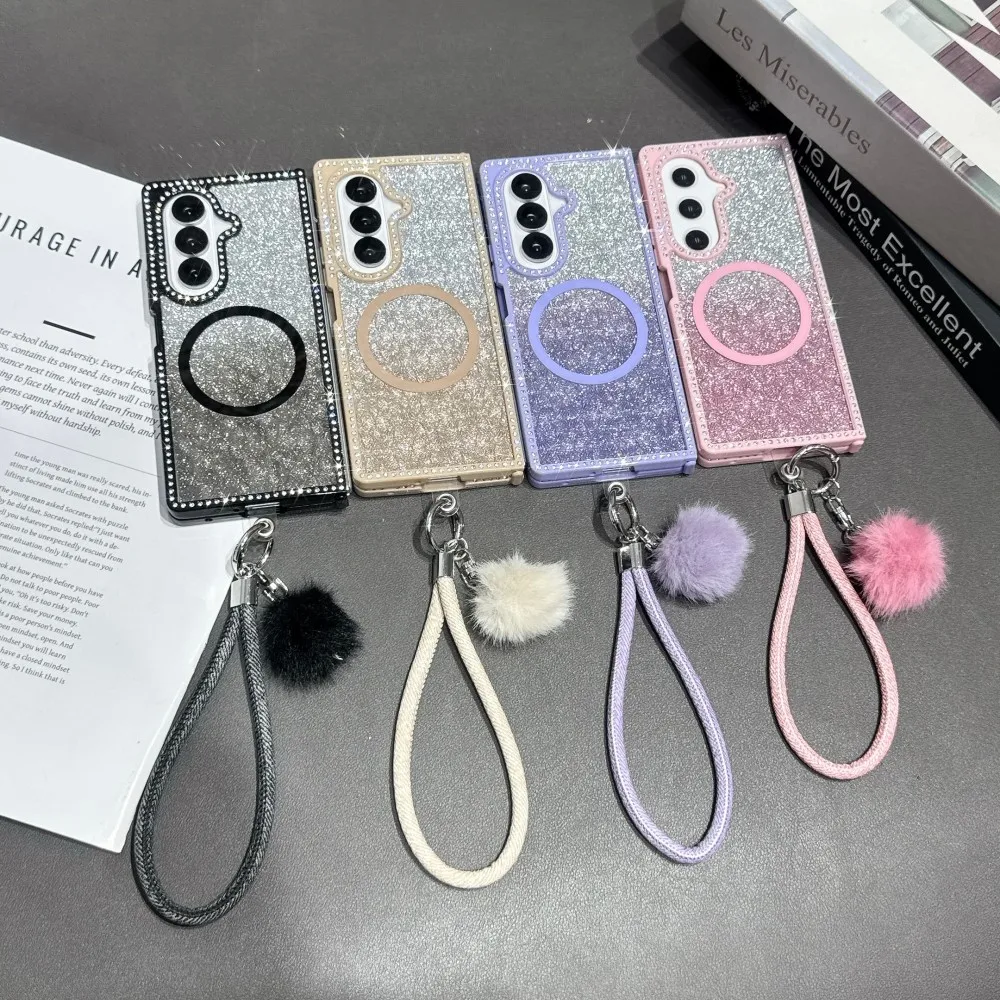 

Jewelled Phone Case For Samsung Galaxy Z Fold 7 6 5 5G Magnetic Wireless Charger PC Hard Shell Protective Bracelet Back Cover
