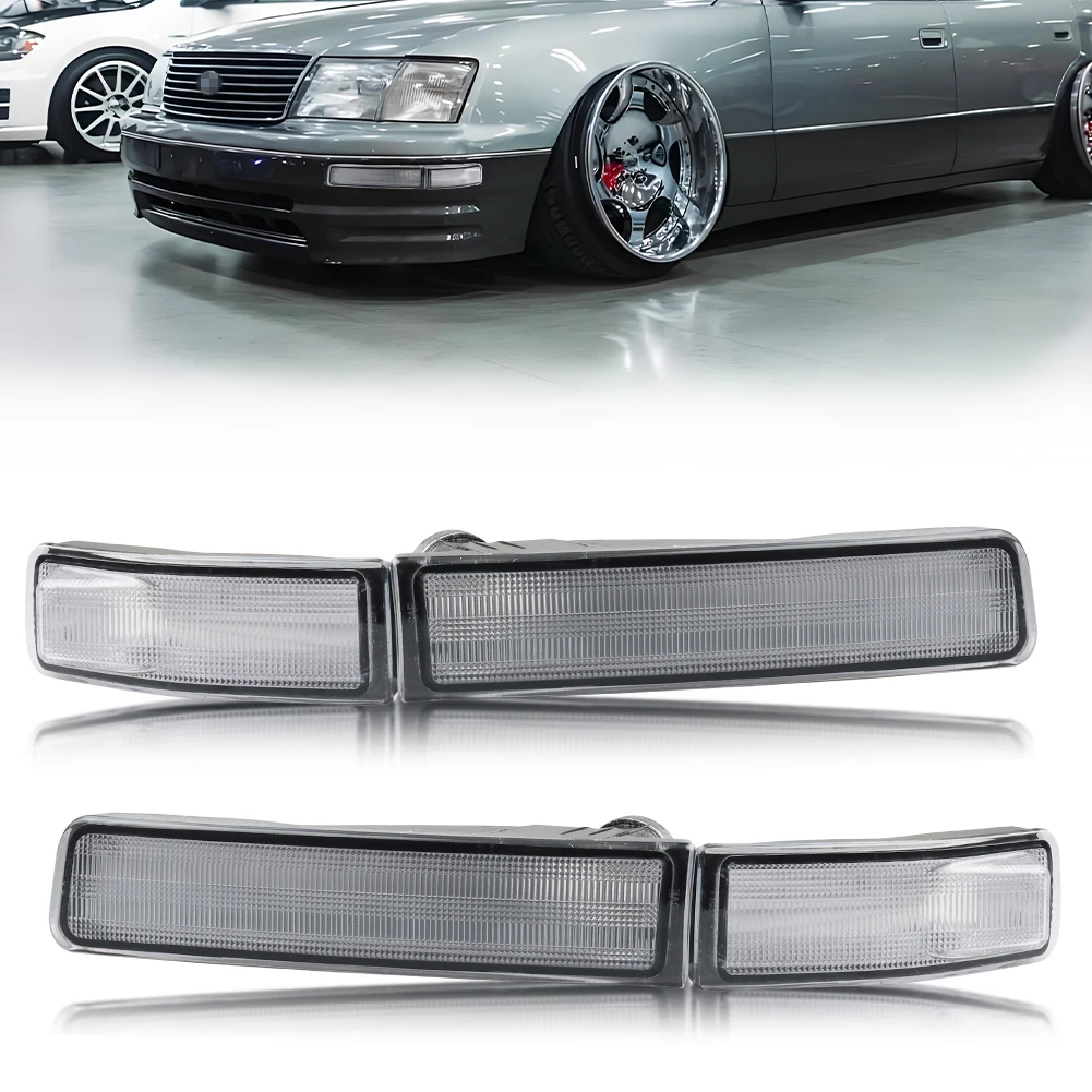 2Pcs Front Bumper Parking Light Outer Side Marker Light Turn Signal Light Turn Warning Light Daytime Running Light DRL Light Cover For 1995 1996 1997 Lexus LS400 No Bulb/Socket Included