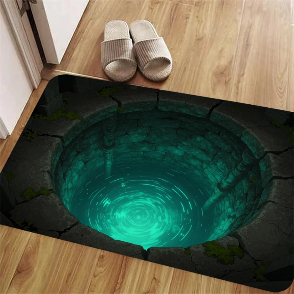 City Doormat 3D Neon Abyss Welcome Rug Future Sci-Fi Ground Crack Entrance Carpet Tech Studio Man Cave Floor Mat