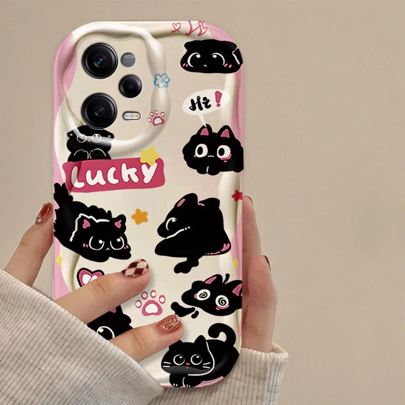 حافظة جميلة على شكل قطة سوداء ثلاثية الأبعاد لهاتف Xiaomi Redmi Note 13 12 Pro Plus 4G 5G 12S 11S 1110 10S 9 9S Redmi 14C 13C 12C A3 غطاء شفاف