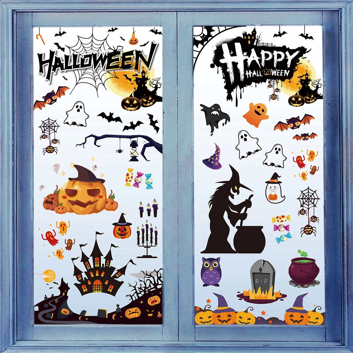 Halloween Window Stickers Happy Halloween Party Decoration For Home 2024 Trick Or Treat Pumpkin Bat Ghost Horror Party Supplies