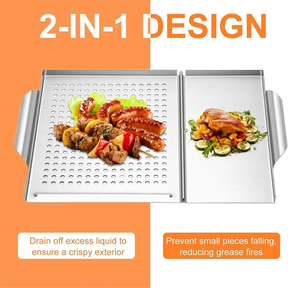 Grill Basket Grill Topper with Holes,Barbecue Grill Tray Grill Pans for Outdoor Grill, Grill Wok Grill Cookware