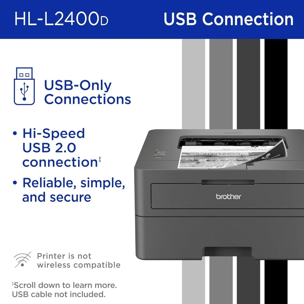 Printer Laser monokrom kompak HL-L2400D dengan pencetakan dupleks, koneksi USB, Output hitam & PUTIH