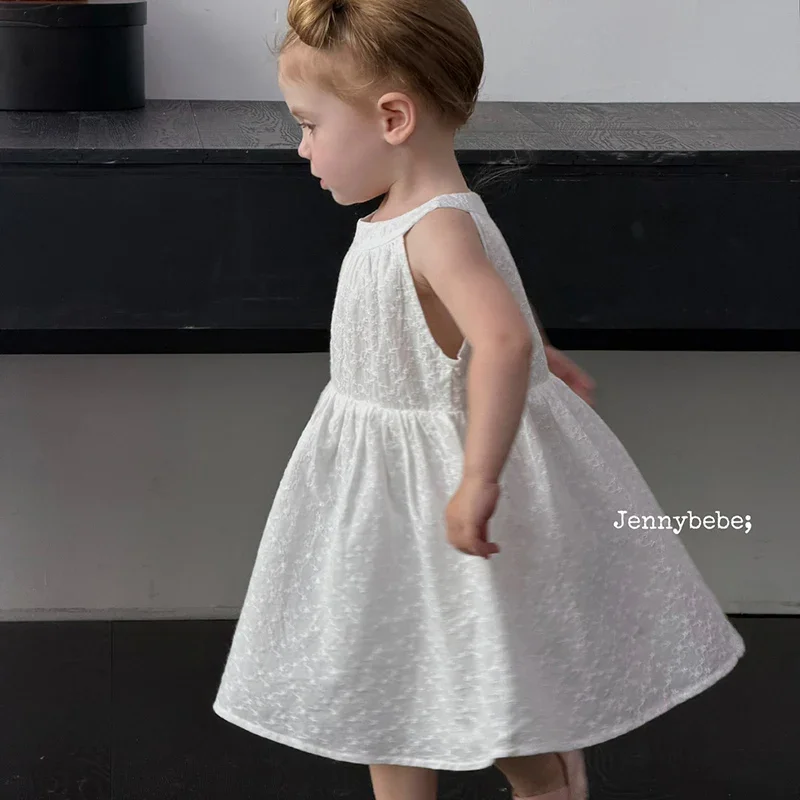 

2026 New Summer 1-5Yrs Kids Princess Dresses Sleeveless Cotton Solid Color Children Clothes Baby Girl Birthday Party Dress