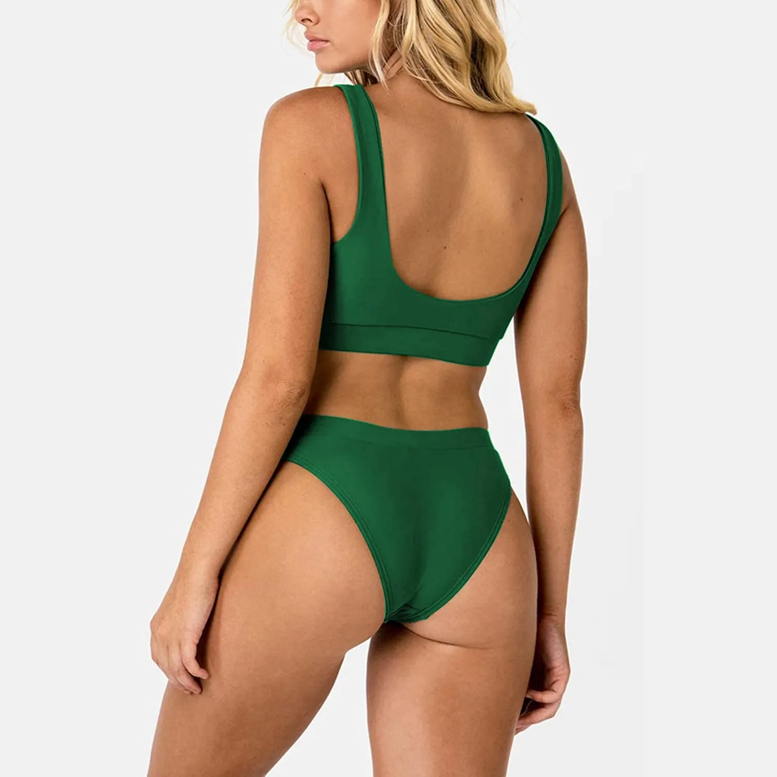 Conjunto de Bikini de realce para mujer, ropa de playa de Color sólido, tankini acolchado sin mangas y traje de baño corto de cintura alta, traje de