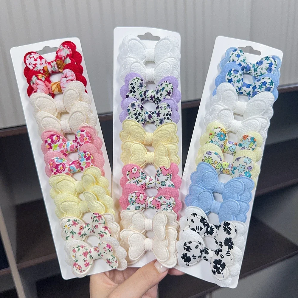 3/4/10 pçs menina bonito macaron de dupla camada colorido arco grampo de cabelo feito de material de algodão seguro artesanal acessório de cabelo crianças presente