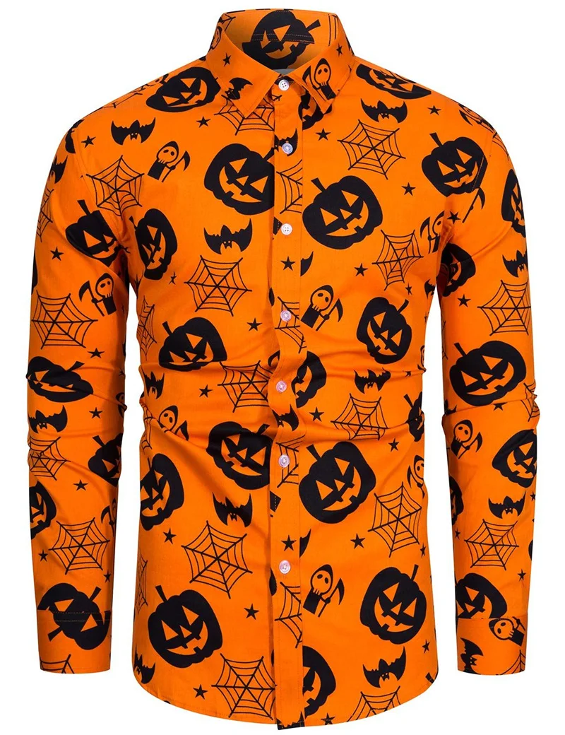 Men\'s Halloween long sleeved shirts horror printed holiday shirt men\'s casual fashion autumn clothing 2023 new men\'s tops