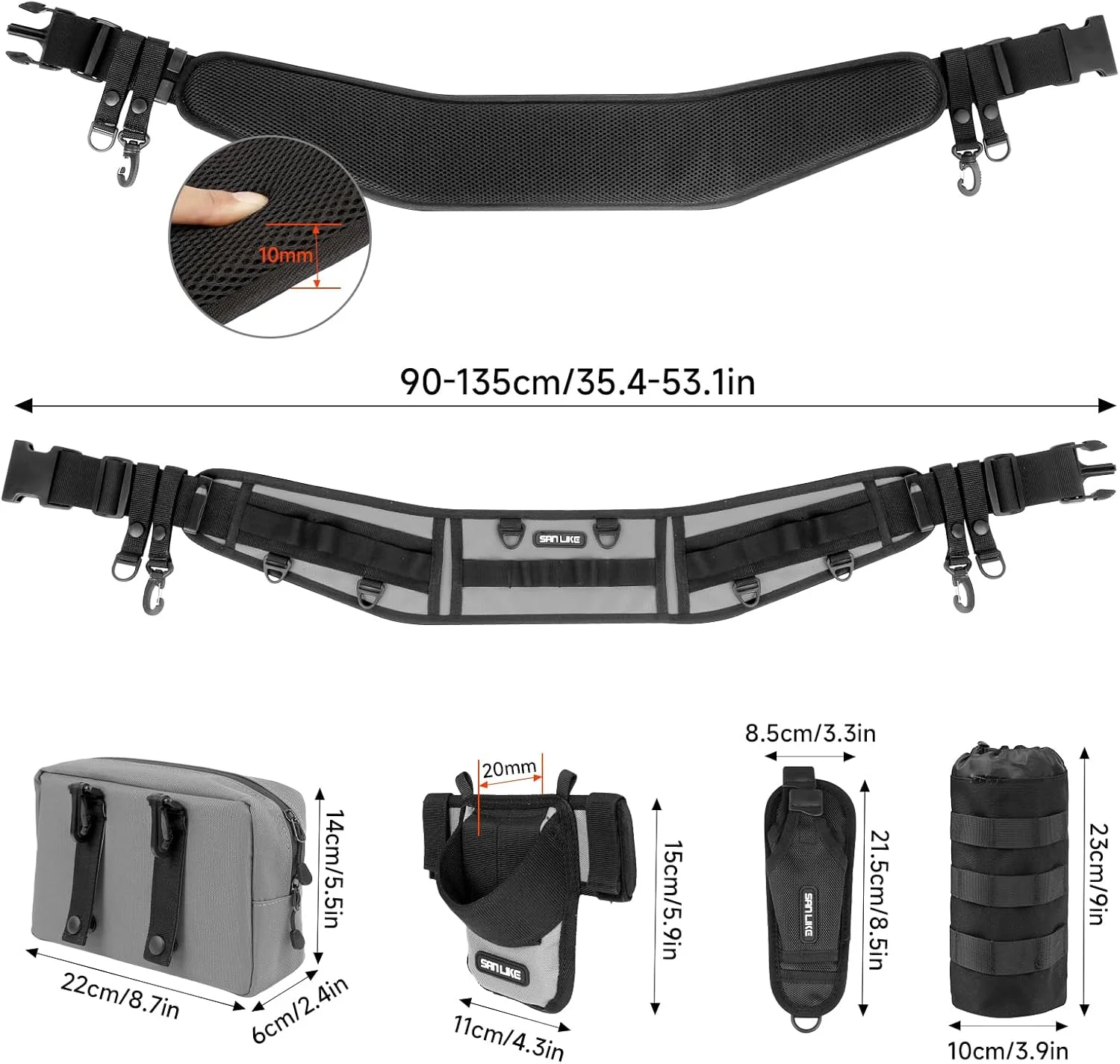 SANLIKE Fishing Belt Rod Holder Wading Fly Fishing Belt Kit Adjustable Fighting Waist Belt with Detachable Tackle Bag - view 5