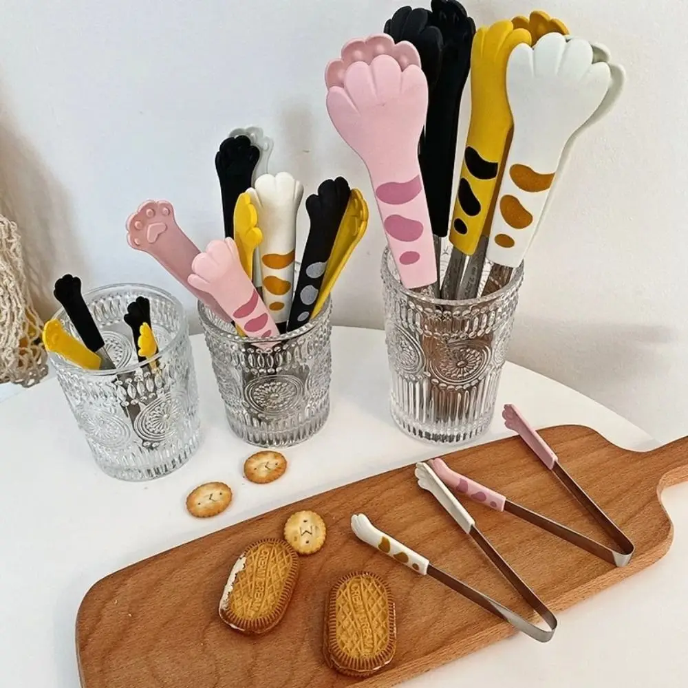 Cartoon Cat Paw Shape Food Tongs Sandwich Baking Clip Kitchen Gadgets Meal Tongs Stainless Steel Barbecue Tongs